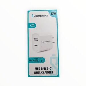 D6-N Chargeworx - USB & USB-C Rapid Wall Charger - White‎ 17w